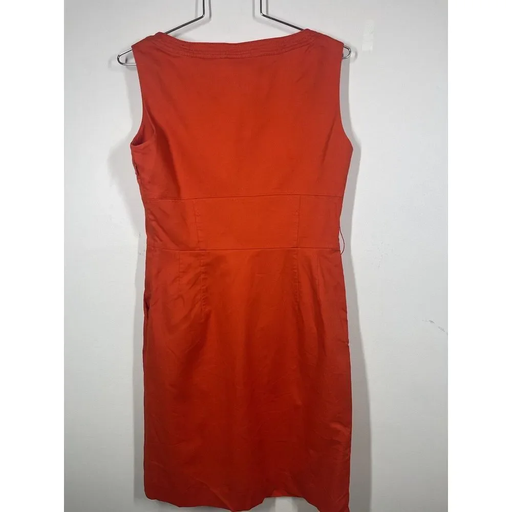 Tory Burch Leena Sleeveless Orange Lined Sheath Dress Side Zip Pockets Size‎ 4